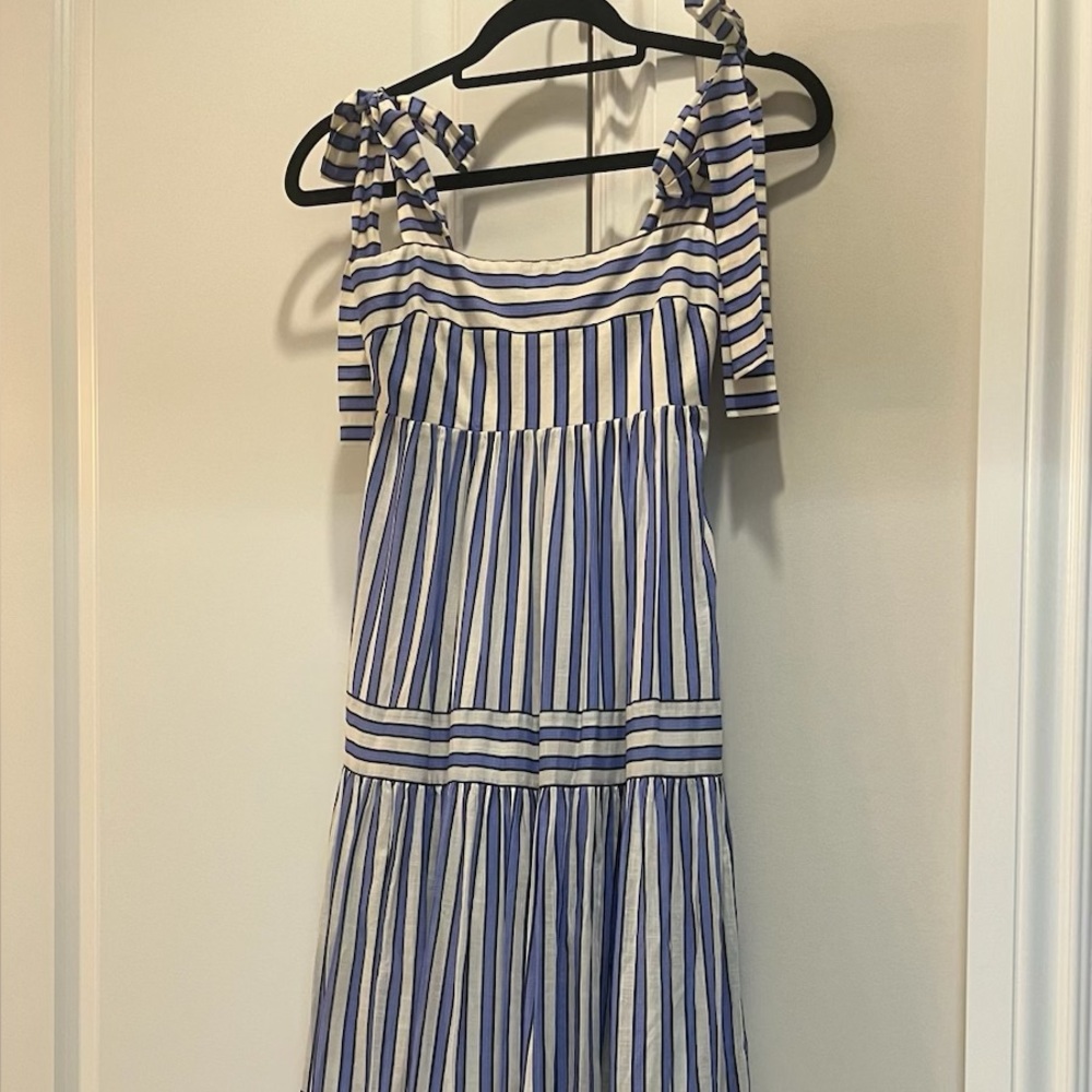 Zimmermann Blue and White Striped Tiered Maxi Dress